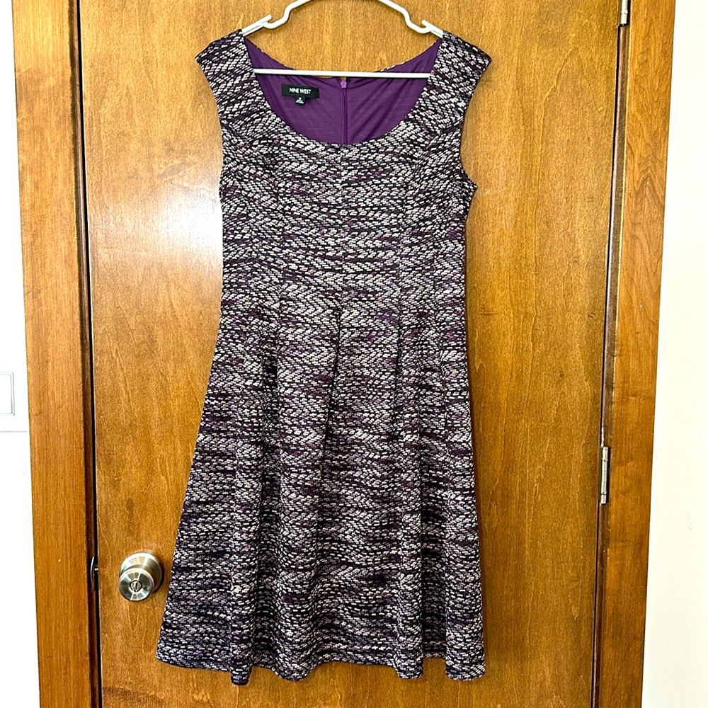 Nine West Sleeveless Plum, Silver, Black Fit and Flare Dress